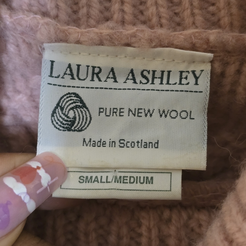 Vintage Laura Ashley Wool Cable Knit Turtleneck Women's Size S/M Pink Scotland - Picture 8 of 13
